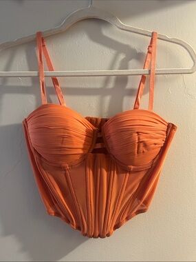 Windsor Orange Ruched Bustier Crop Top